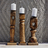 Indian Wooden Hand Carved Candle Holder Stand ( Set of 3) 284